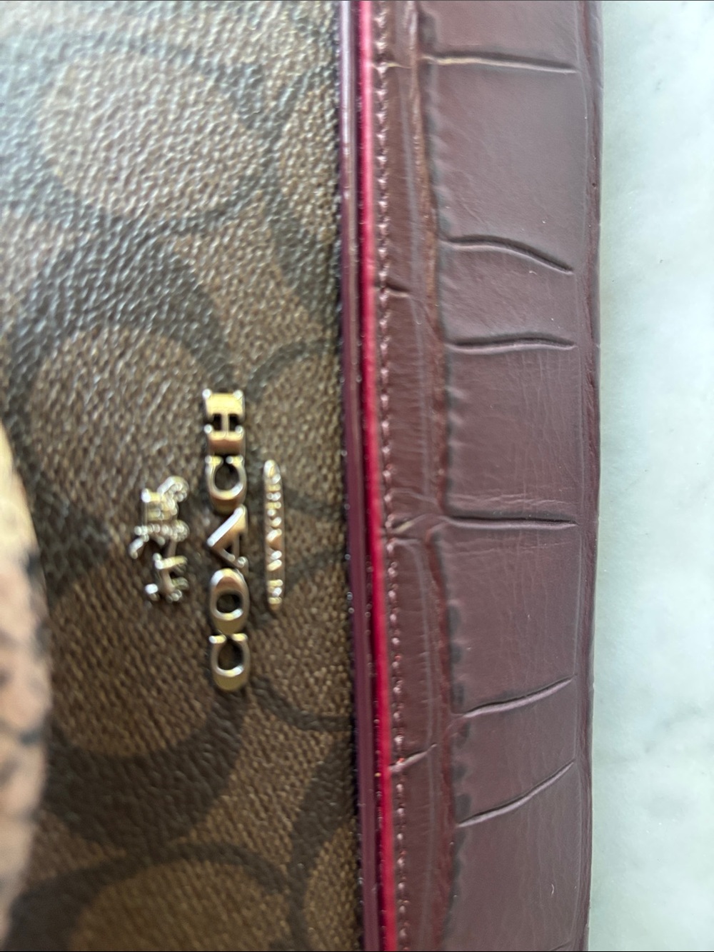 NWT Coach Sierra Burgundy and Brown Signature Dome Satchel with Mixed ExoticTrim - Picture 14 of 16